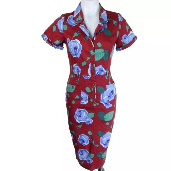 Collectif Caterina Floral Wiggle Dress - Picture 2 of 4